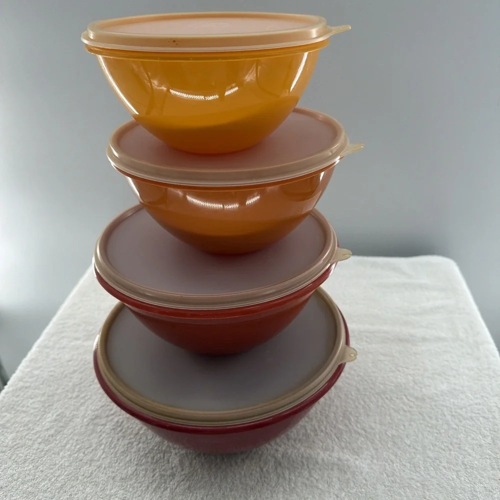 Vintage Tupperware Bowl Set of 4 Nesting Harvest Colors 234 235 236 237 w Lids